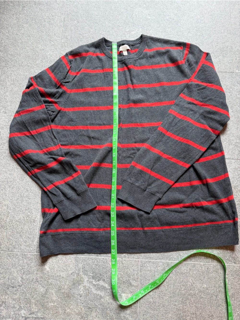 Sonoma Men’s Charcoal Gray Crewneck Sweater with Red Stripes